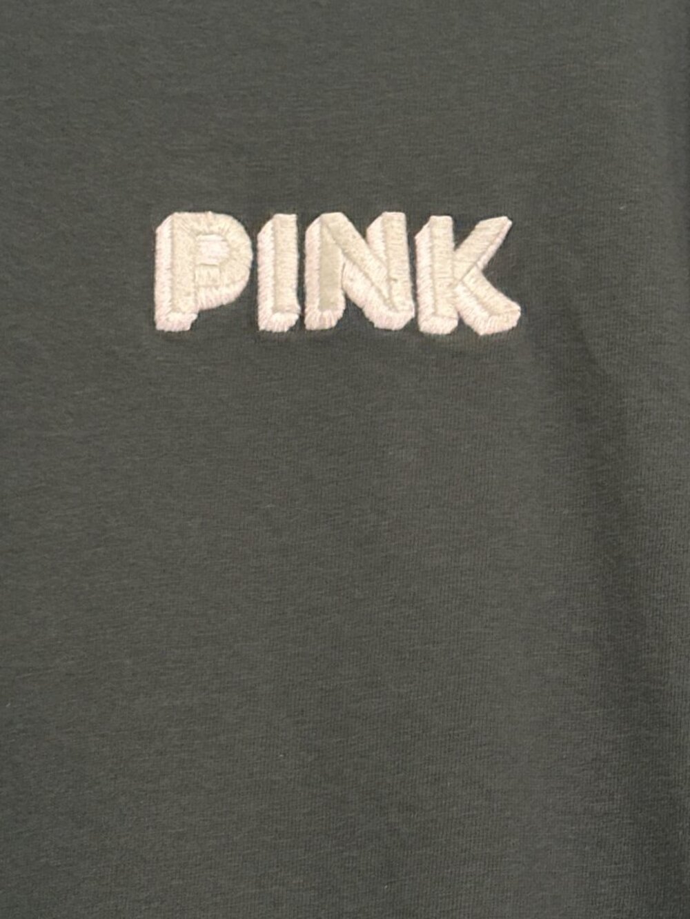 Victorias Secret Pink Graphic Long Sleeve Tee Green "Does This Come In Pink?" Te - Picture 2 of 7